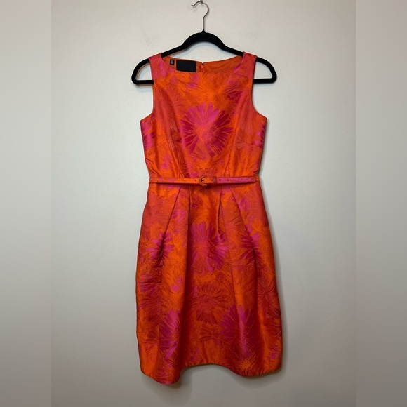 Carlisle 0 Orange Pink Floral Jacquard Cocktail Dress Size 4 - Picture 1 of 10